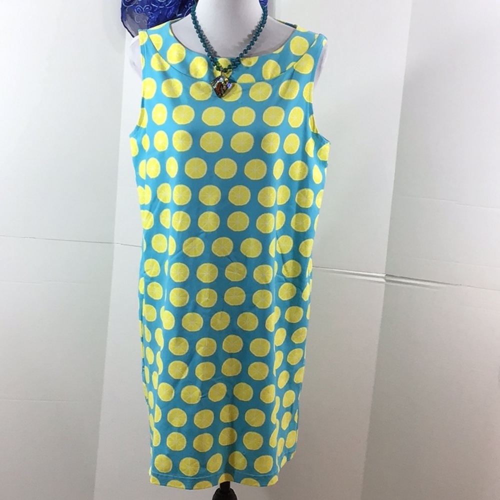 Sailor Sailor blue/yellow lemon shift dress L NWT